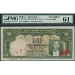 Central Bank of Turkey, specimen 500 lirasi, law of 1930 (1939), red serial number 00-0000, (Pick 1