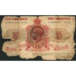 Treasury Series, N F Warren Fisher, 5 shillings, 28 November 1917, serial number B/21 411738, (T27)