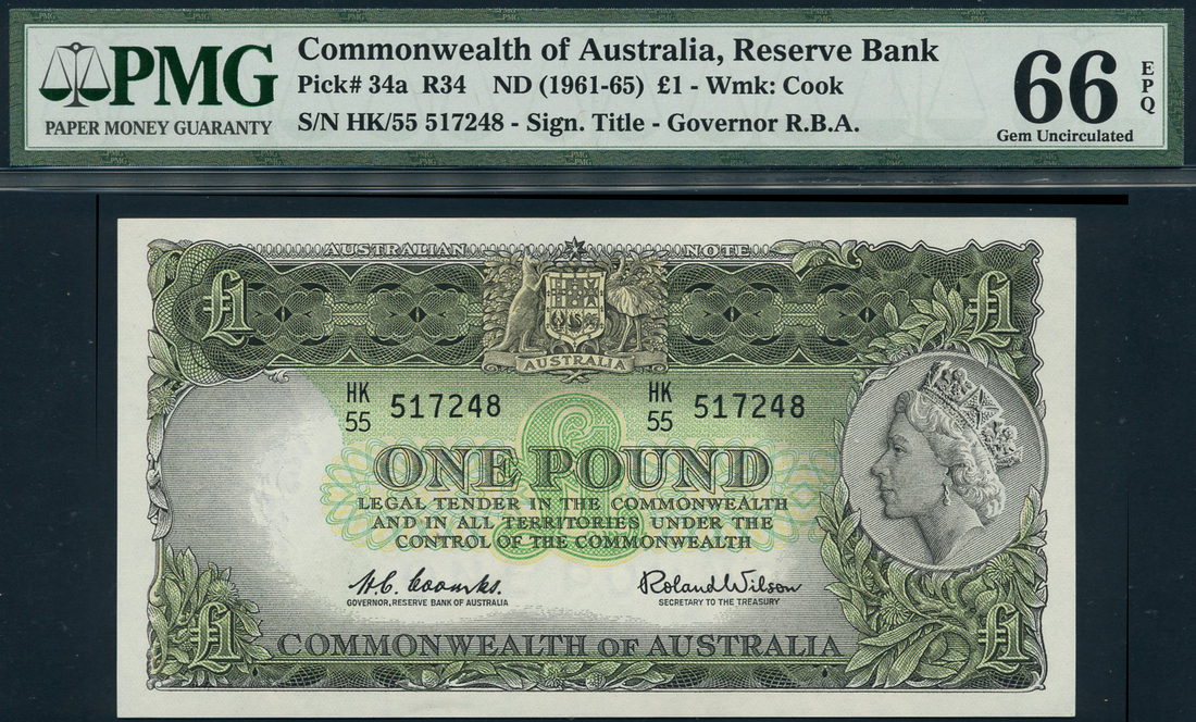 Reserve Bank of Australia, $1, ND (1961-65), serial number HK/55 517248, (TBB B202, Pick 34a),