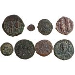 Byzantine bronze coins (8), comprising a Follis of Justin II and Sophia, Nicomedia, 570/571, (Sear