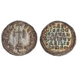 Basil I, with Constantine (AD 867-886), AR Miliaresion, Constantinople, cross potent on three steps