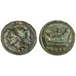 Roman Republic (c.225-217 BC), AE cast Triens, 93.36g, helmeted head of Minerva left, four pellets