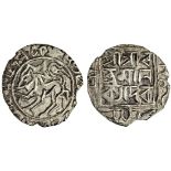 Tripura, Ratna Manikya (1464-89), Tanka, 10.18g, Sk.1386, Ratnapura, lion facing left within circle