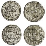 Tripura, Vijaya Manikya (1532-64), Tankas (2), 10.56g, 10.31g, Sk.1458, citing Queen Laksmi, lion