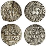 Tripura, Vijaya Manikya (1532-64), Tankas (2), 10.43, 10.39g, Sk.1454, both with lion to right, the