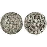 Tripura, Deva Manikya (1526-32), Tanka, 9.84g, Sk.1449, citing Queen Padmavati, lion facing left, c