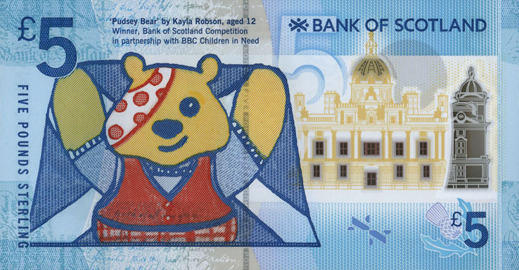 Bank of Scotland, £5 limited edition polymer issue, 17 July 2015, eight character serial number to