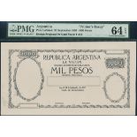 Argentina, obverse and reverse of proposed designs on card for 100, 500 and 1000 pesos, (Pick unlis