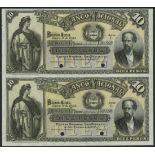 El Banco Nacional, Argentina, a sheet of two unissued/specimen 10 pesos, 1 January 1883, (Pick S697