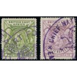 British East Africa 1897-1903 High Values revenue usage: 20r. and 50r. (reversed watermark) with re