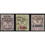 British East Africa 1890 (May) stamps of Great Britain surcharged, ½a. on 1d., 1a. on 2d. and 4a.