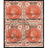 Bechuanaland Bechuanaland Protectorate 1890 ½d. vermilion with trial overprint 15mm. long, a block