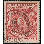 British East Africa 1897-1903 High Values 4r. carmine, neatly cancelled by large part Foreign Parce