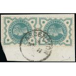 Ascension Great Britain Used in Ascension 1900 ½d. blue-green vertical pair sharing 22mm. c.d.s. an