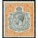 Bermuda 1922-24 Watermark Multiple Script CA 12/6d. grey and orange, variety broken crown and scrol