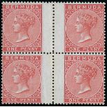 Bermuda 1865-1903 Government Issue Issued Stamps 1d. rose-red interpanneau block of four, vertical