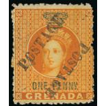 Grenada 1883 Revenue Stamp Additionally Overprinted "POSTAGE" Small Letters "postage" on half of 1d
