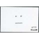 Grenada 1921-33 Watermark Script CA 4d. die proof of name and value in black on glazed card (92x60m