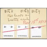 Grenada 1913-22 Watermark Multiple Crown CA ½d. to 10/- a set of stamp-size name and value die proo