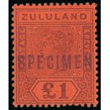 Zululand 1894-96 Keyplate Issue £1 purple on red,