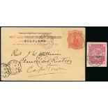 Zululand Covers and Cancellations 1896 (3 Apr.) 1d. card from Eshowe to Noodsberg Road, Natal,