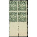 New Zealand Mount Cook Half Penny 1900 Thick, Soft, "Pirie" Paper, Perforation 11 Green block of fo