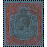 Bermuda 1922-24 Watermark Multiple Script CA 2/6d. black and bright-orange vermilion on deep blue,