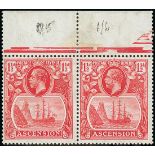 Ascension 1924-33 1½d. rose-red, mint marginal pair from the top of the sheet, the right-hand stam