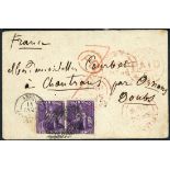 Trinidad 1868 (24 Sept.) envelope to France bearing 1863-80 4d. bright violet pair