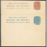 Grenada Postal Stationery Post Cards 1881 Perkins, Bacon 1d. and 1½d. essays in red-brown and slate