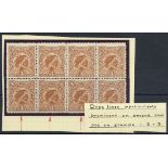 New Zealand 1898-1907 Pictorial Issue 1898 London Issue 3d. yellow-brown Huia block of eight (4x2)