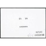 Grenada 1921-33 Watermark Script CA 2/6d. die proof of name and value in black on surfaced card (92