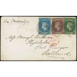 1857 (1 Apr.) Blued Paper, Watermark Star, Imperforate Covers 9d. rate to United Kingdom via Marsei
