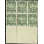 New Zealand Mount Cook Half Penny 1900 Thick, Soft, "Pirie" Paper, Perforation 11 Green block of si