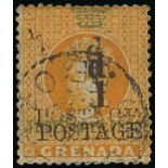 Grenada 1886 One Penny Provisional Surcharge 1d. on 1½d. orange, variety surcharge double, cancelle