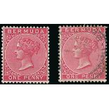 Bermuda 1865 Government Issue Issued Stamps 1d. pale rose, part original gum,, and 1883-1904 1d. an