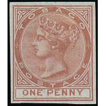 Tobago 1880 (Dec.) Crown CC Issue Imperforate Plate Proofs 1d. Venetian red,