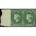 1857-59 White Paper, Watermark Star, Imperforate Issued Stamps 2d. green horizontal pair with full
