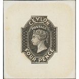 1857-59 White Paper, Watermark Star, Imperforate Die Proofs 4d. in black on India paper backed on c