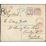 St. Lucia 1898 envelope registered to England bearing 5/- and 10/- both neatly cancelled with Cast