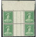 Australia 1937-49 Definitive Issue, Perf. 15x14 or 14x15 1d. emerald-green top centre plate number