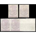 1857 (Oct.) - 64 No Watermark, Glazed Paper, Half Penny Imperforate, White Paper Dull mauve horizon