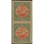 Grenada Revenues 1903-04 Badge of Colony £1 green and red-orange, imperforate printer's proof verti