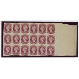 South Australia 1860-69 4d. imperforate plate proof marginal block of eighteen (6x3) in dull lake