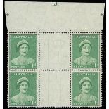 Australia 1937-49 Definitive Issue, Perf. 15x14 or 14x15 1d. emerald-green top centre plate number