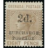 Grenada Postage Dues 1892 Surcharge 1d. and 2d. 2d. on 8d. grey-brown, part to large part original