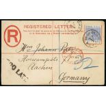 Grenada Postmarks and Cancellations Instructional Marks Too Late: 1894 (18 Apr.) 2d. registered env
