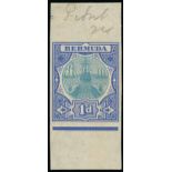 Bermuda 1902-03 Dock Issue One Penny Imperforate Colour Trials Azure and ultramarine with Jubilee l