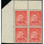 Australia 1937-49 Definitive Issue, Perf. 13½x14 or 14x13½ 2d. scarlet top left corner block of fou