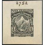 New Zealand Mount Cook Half Penny Proofs Die proof in black on wove, mounted on card (31x34mm.),